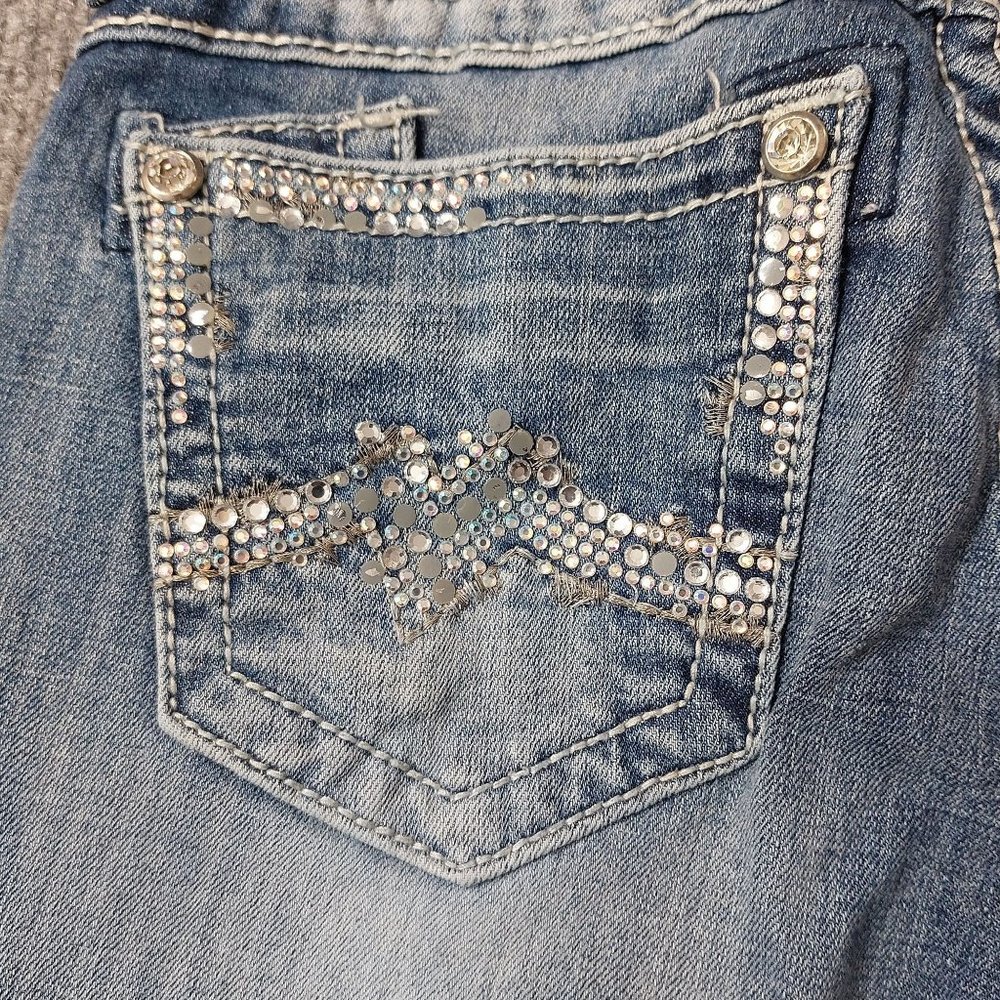 Miss Me Jeans Womens Size 26 Straight Light Wash Bling 5 Pocket Low Rise 0346 - Picture 3 of 15